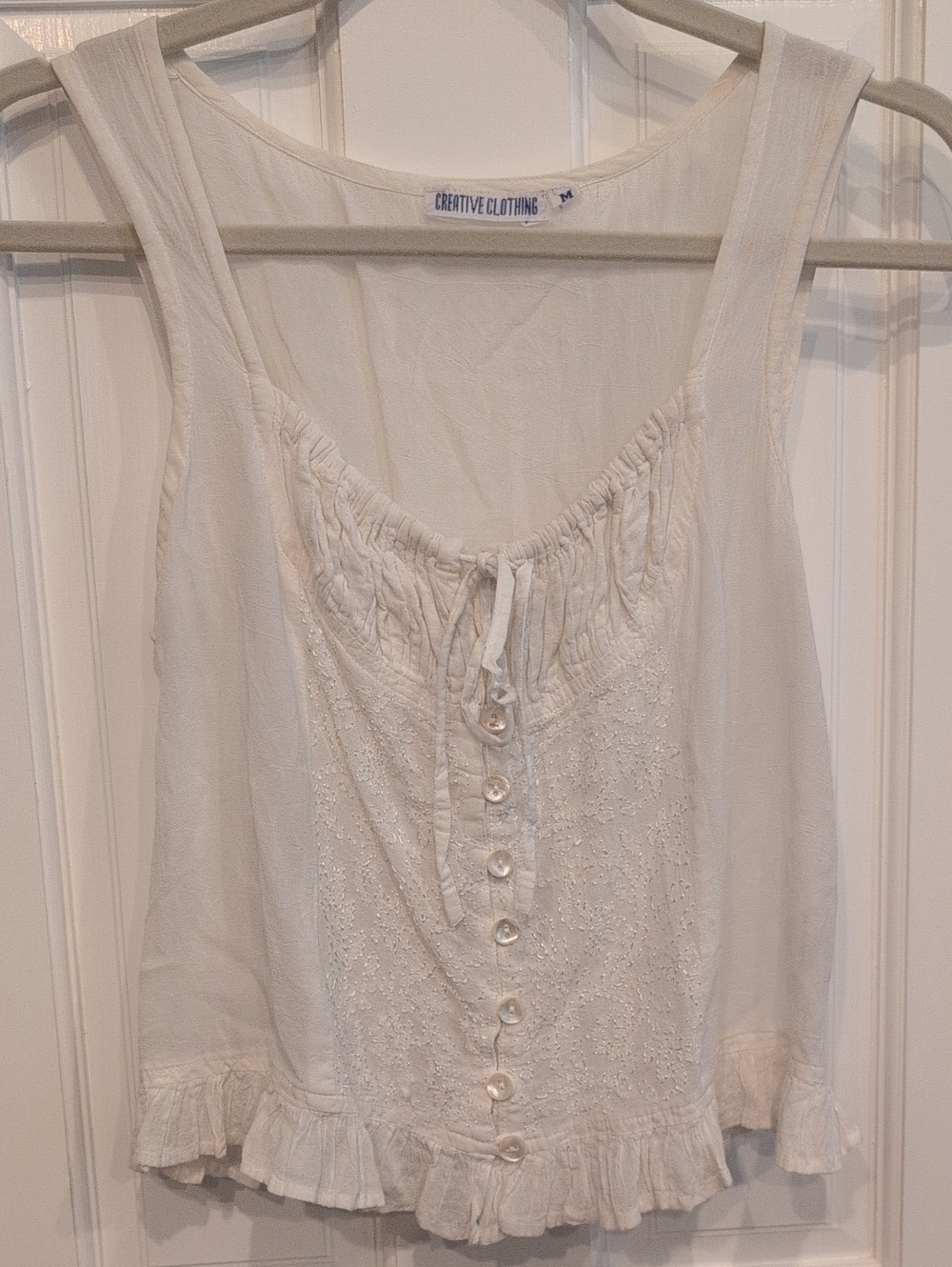 White Sleeveless Lace-Front Ruffle Tank